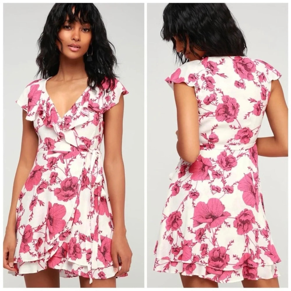 Free People Floral Wrap Mini Dress Size S Pink White